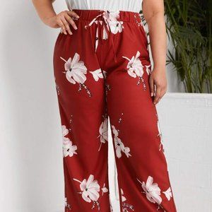 Shein Plus Floral Knot Front Wide Leg Pants
